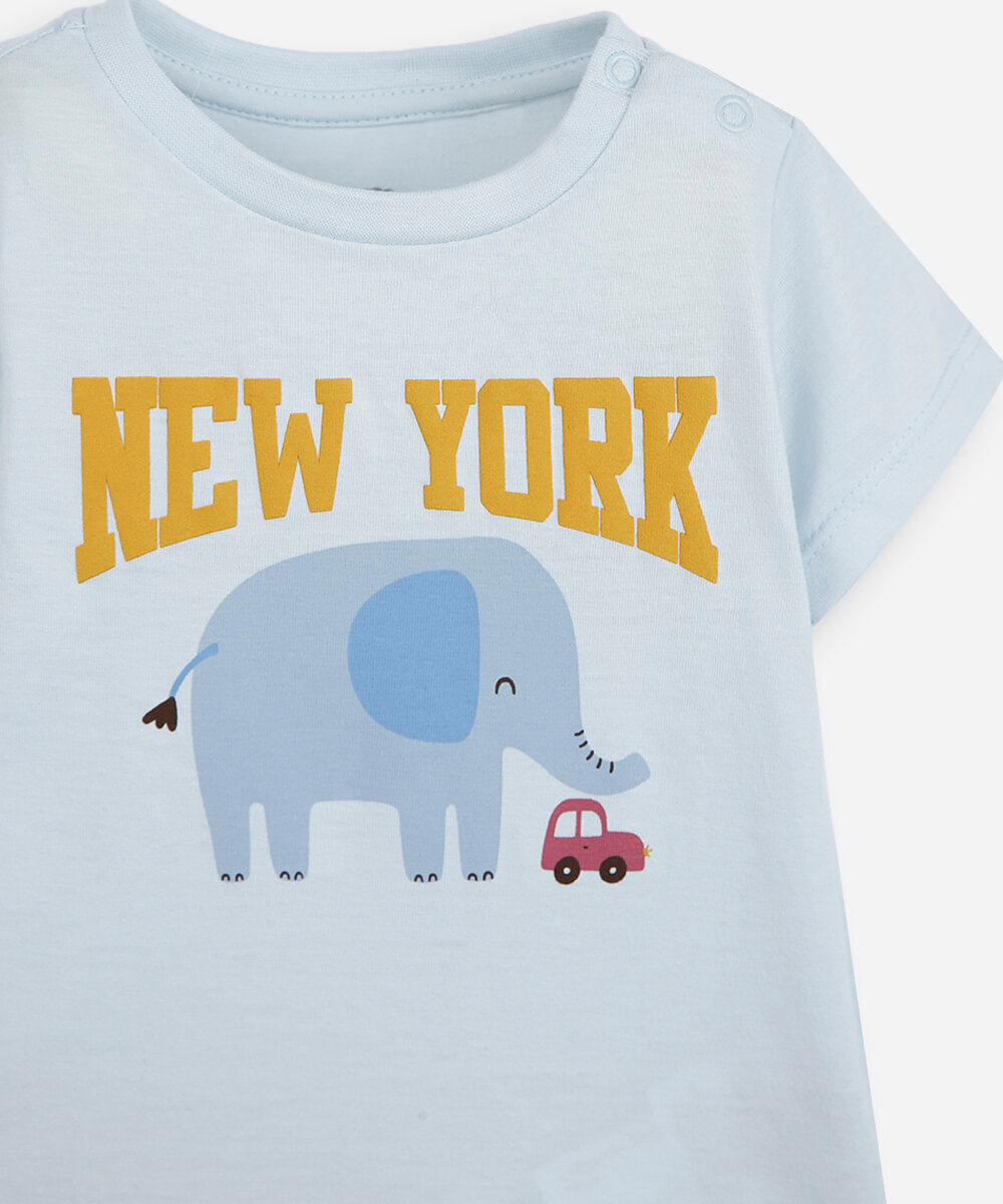 conjunto curto infantil de algodão estampado azul