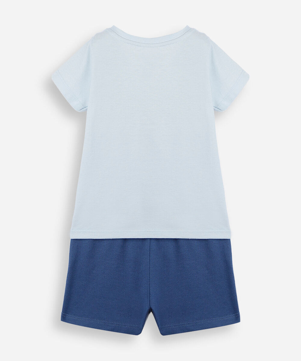 conjunto curto infantil de algodão estampado azul
