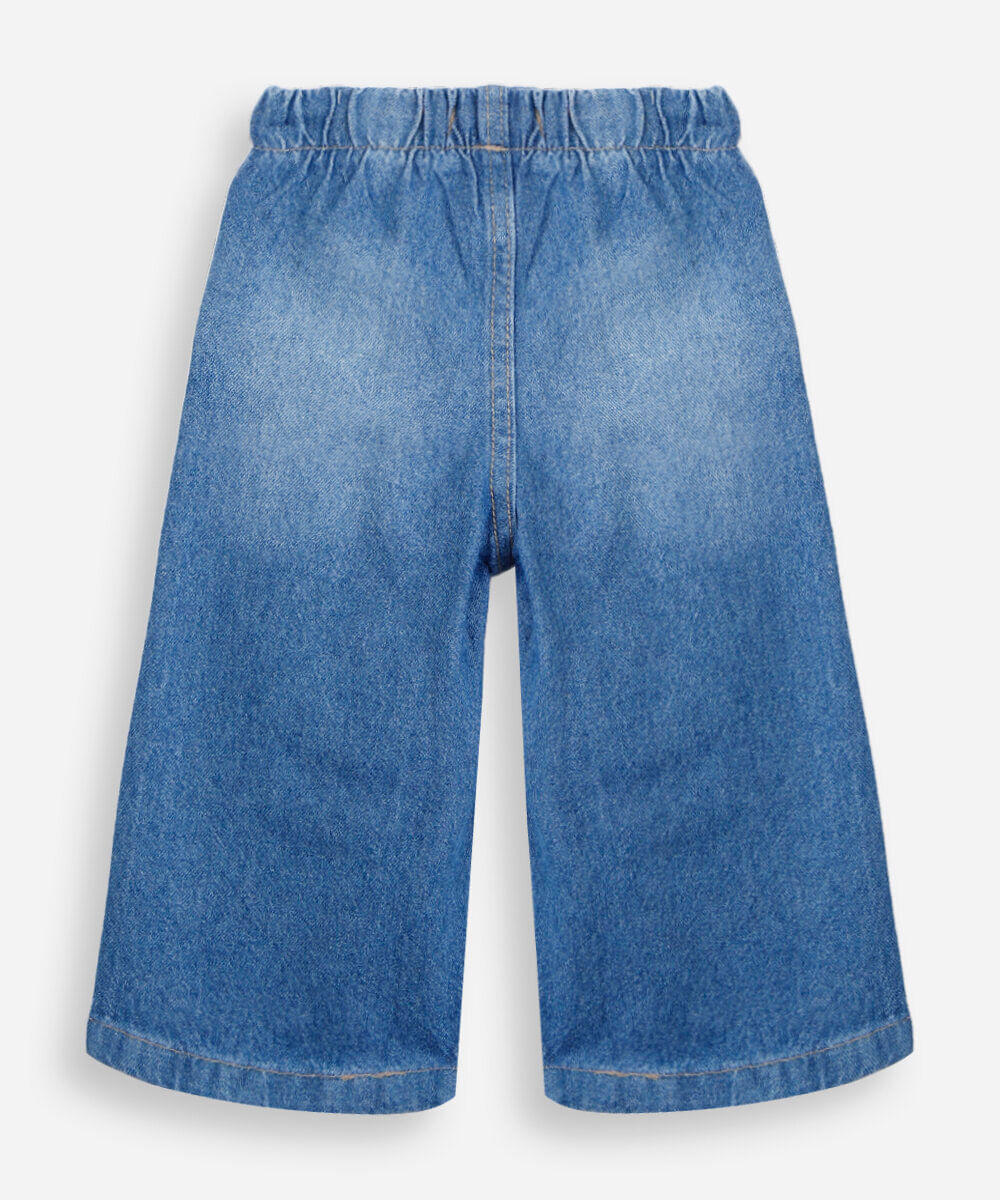 calça jeans infantil de algodão com bordados azul