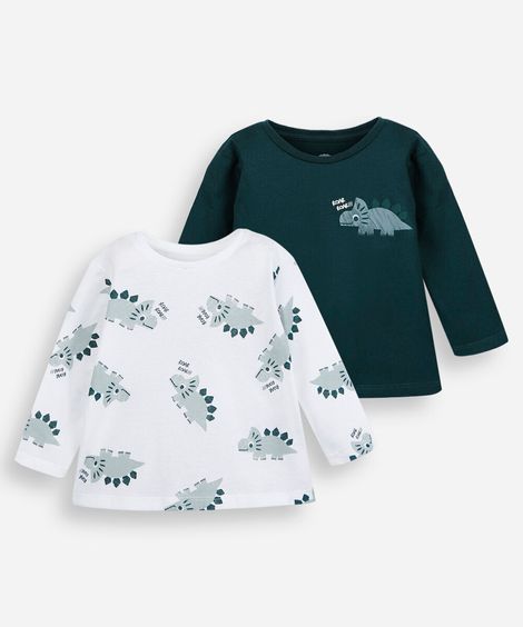 kit de 2 camisetas infantil de algodão manga longa dino colorido