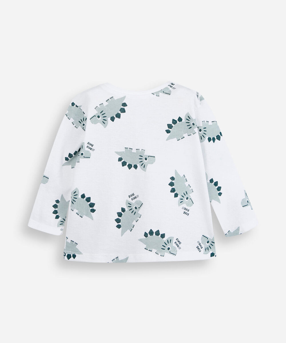 kit de 2 camisetas infantil de algodão manga longa dino colorido