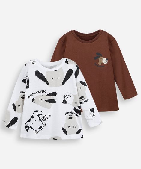 kit de 2 camisetas infantil de algodão manga longa estampada colorido