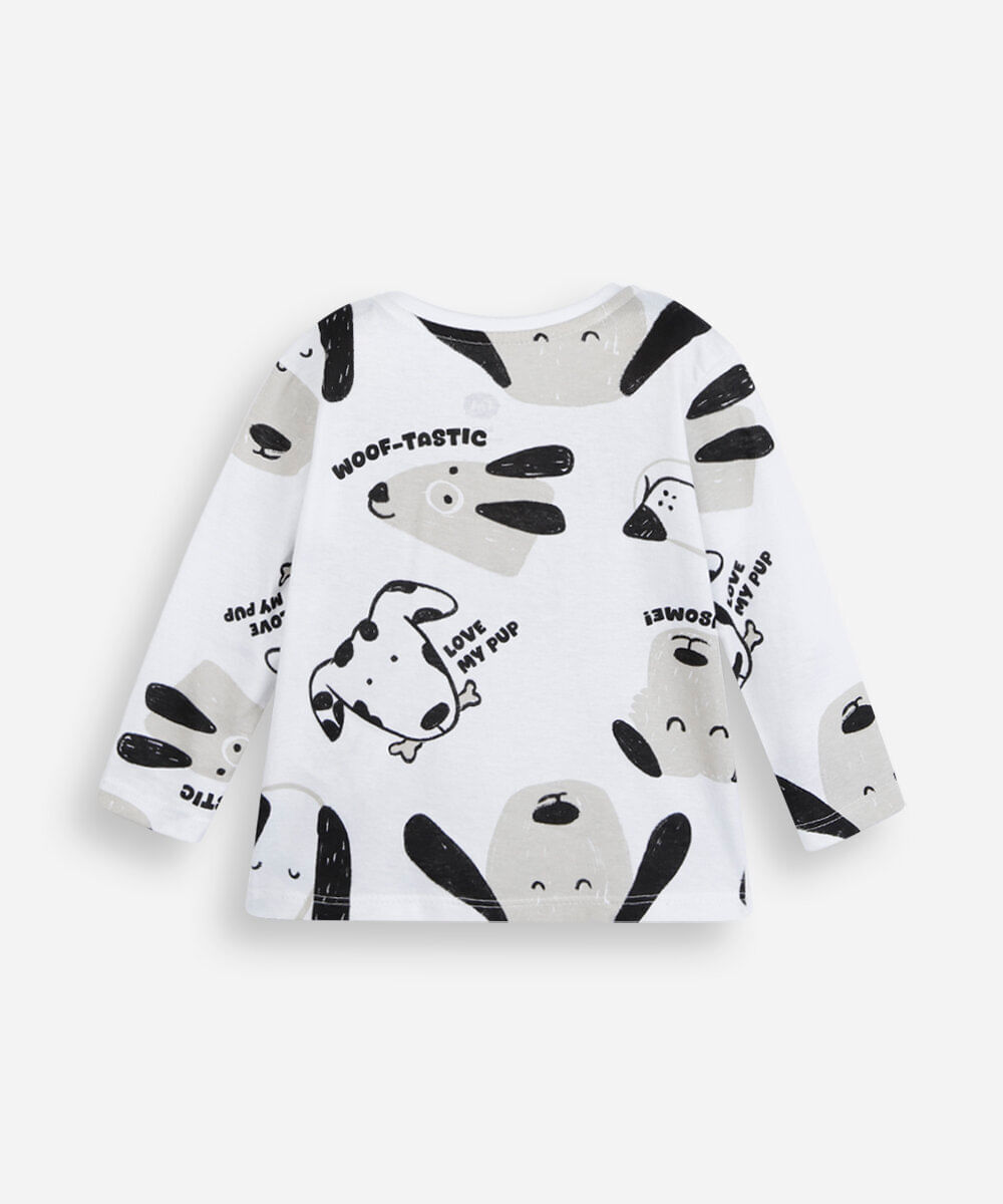 kit de 2 camisetas infantil de algodão manga longa estampada colorido