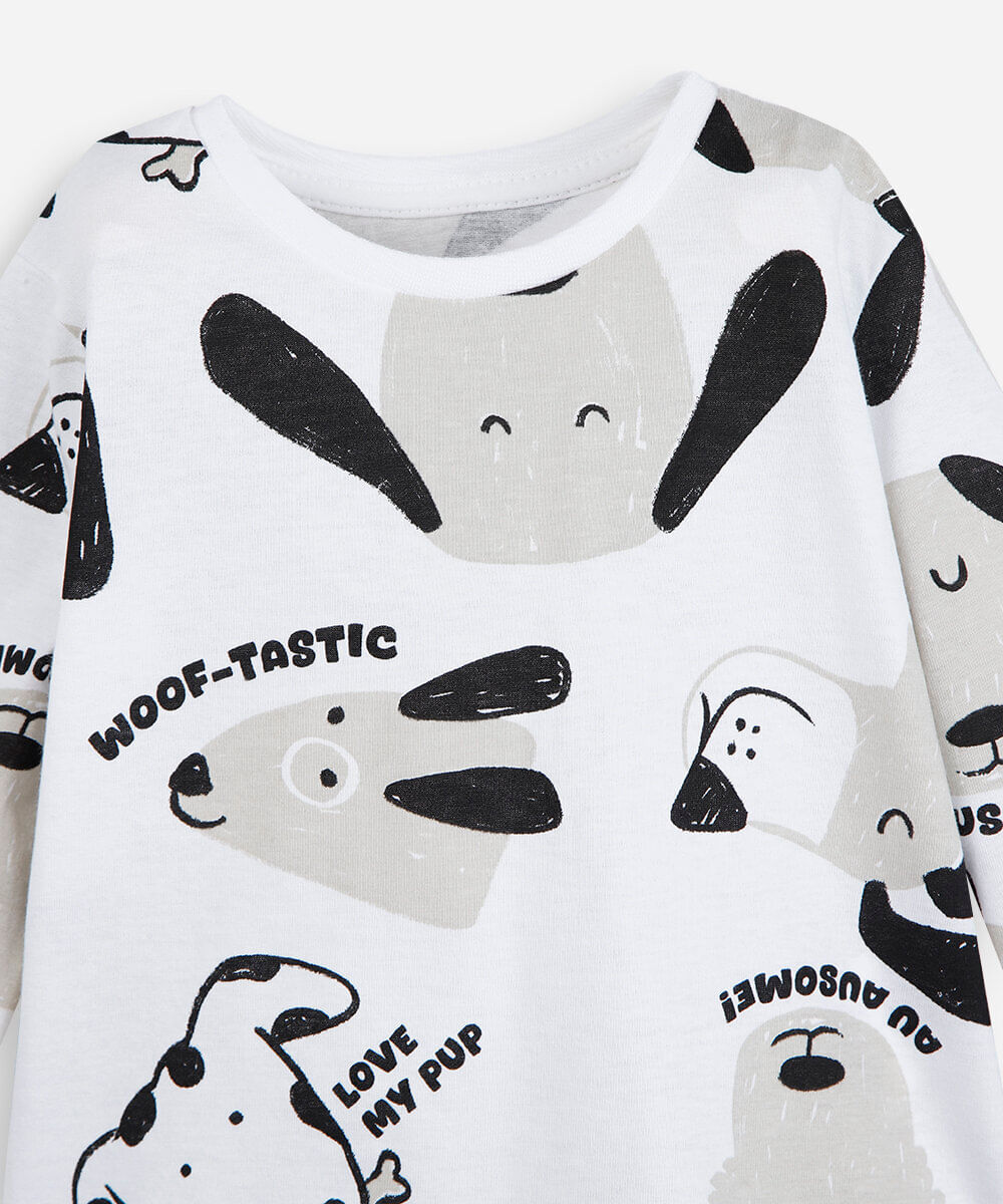 kit de 2 camisetas infantil de algodão manga longa estampada colorido
