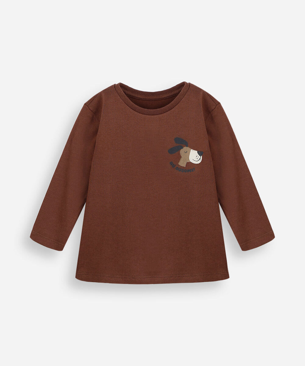 kit de 2 camisetas infantil de algodão manga longa estampada colorido