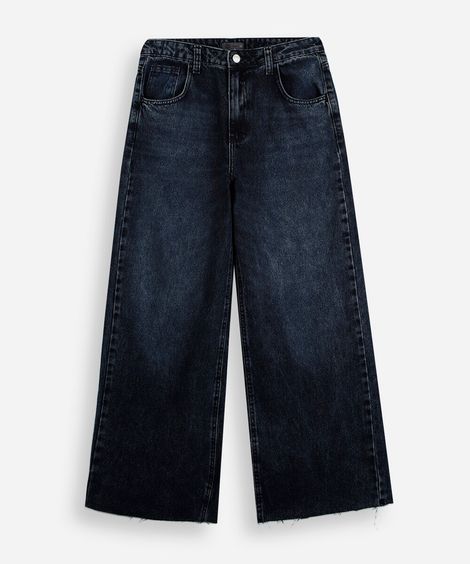 calça wide leg juvenil jeans com barra a fio azul