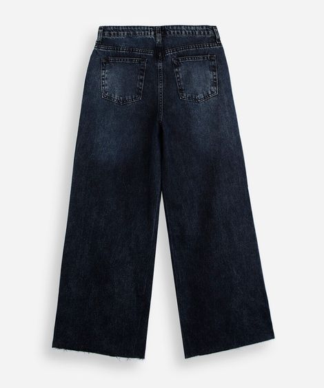 calça wide leg juvenil jeans com barra a fio azul