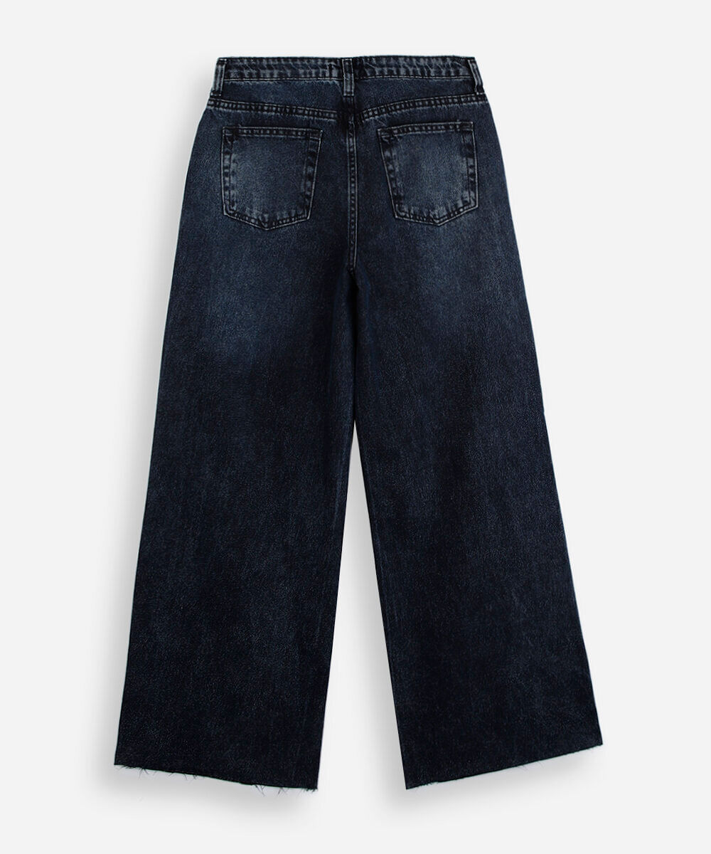 calça wide leg juvenil jeans com barra a fio azul