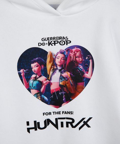 blusão de moletom infantil com capuz guerreiras do kpop off white