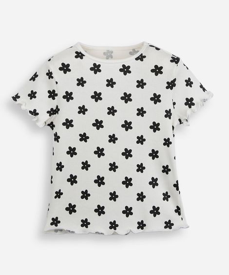 blusa infantil canelada floral off white