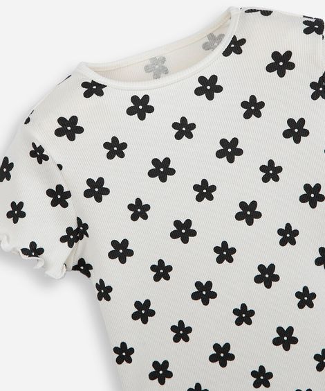 blusa infantil canelada floral off white
