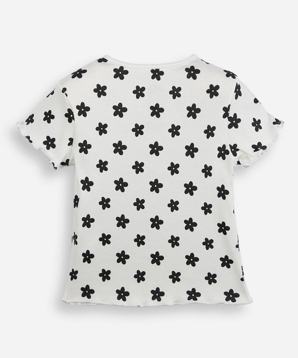 blusa infantil canelada floral off white