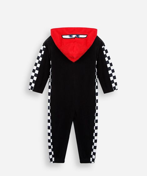 pijama macacão infantil com capuz carros preto