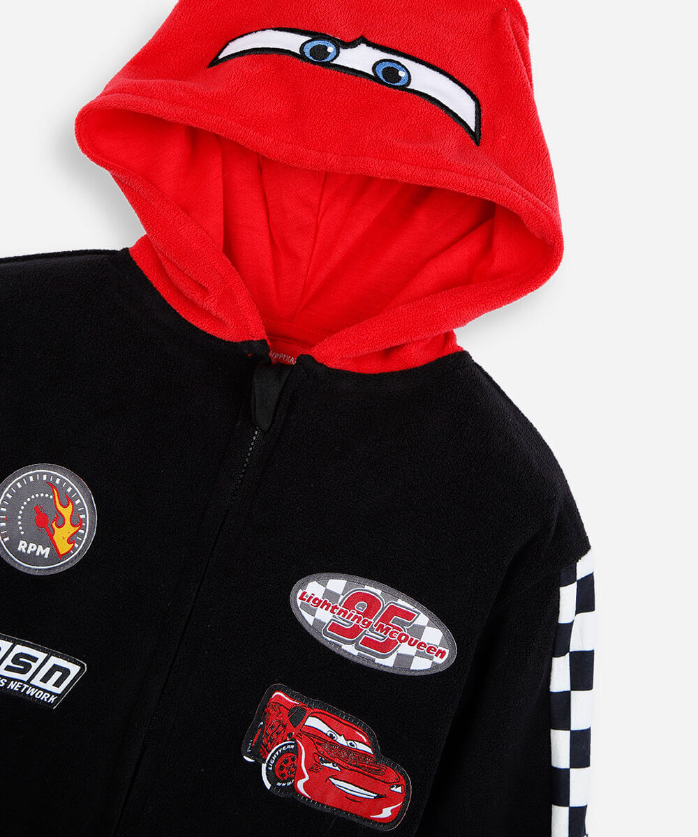 pijama macacão infantil com capuz carros preto