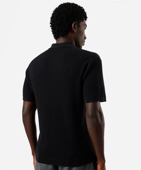 polo masculina de tricot canelada preta