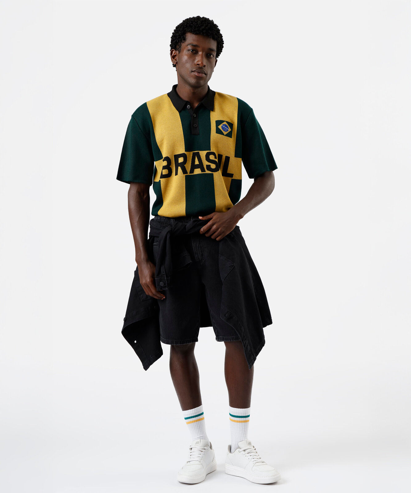 polo masculina de tricot listrada brasil verde