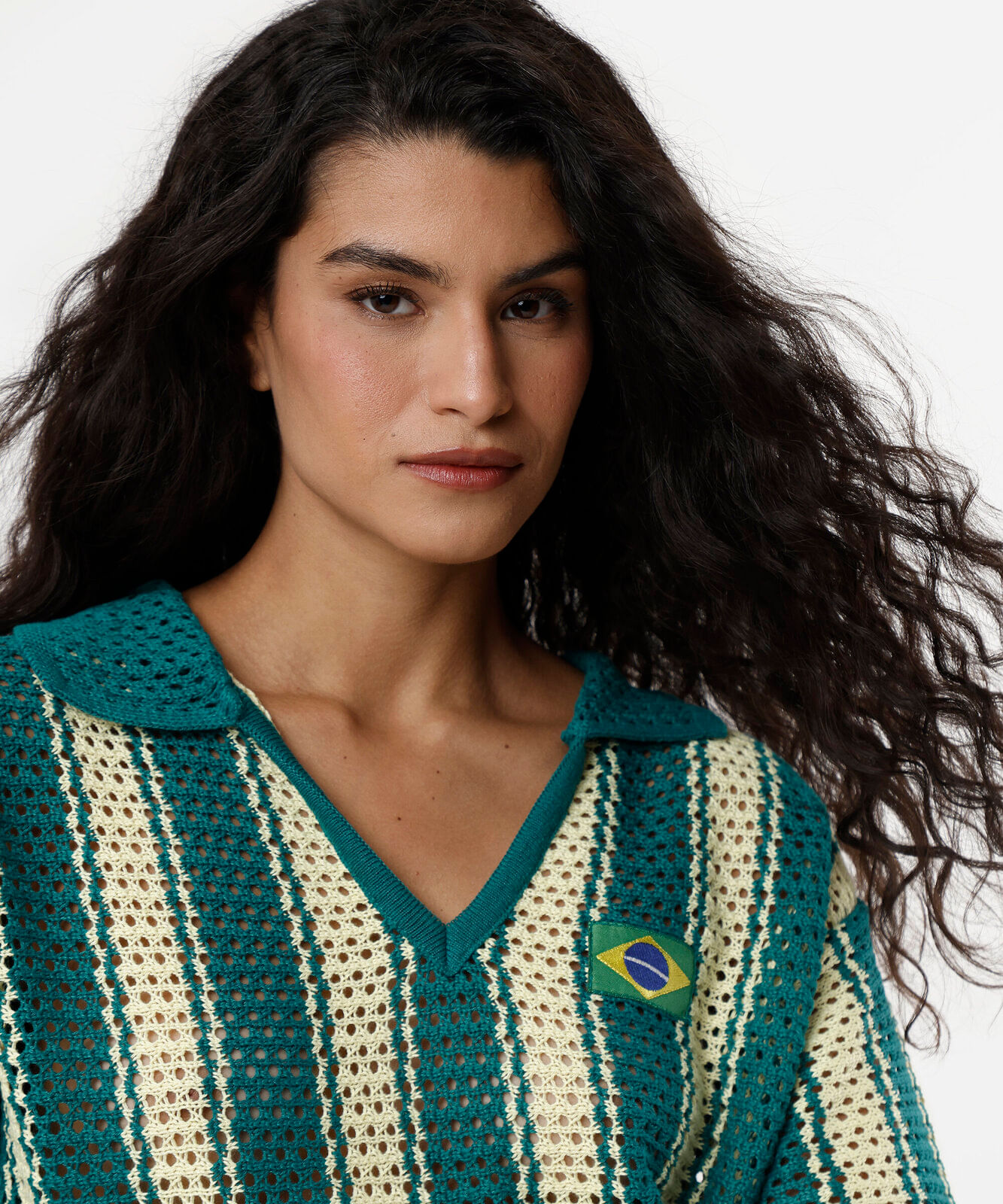 camisa polo feminina de tricot listrada brasil verde