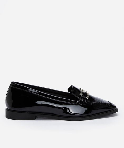 mocassim bico quadrado com fivela preto
