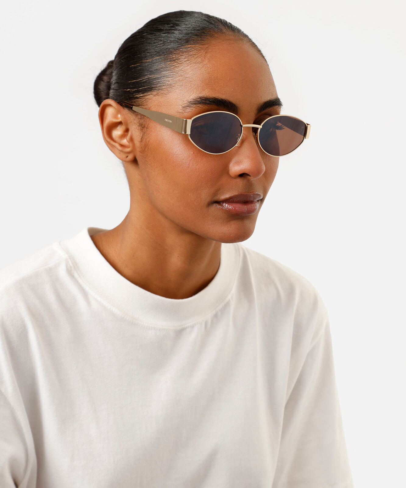 óculos de sol oval triton unissex dourado