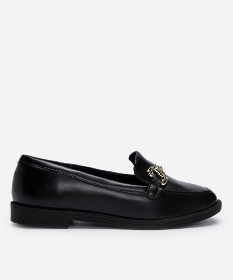 mocassim bico redondo com fivela preto