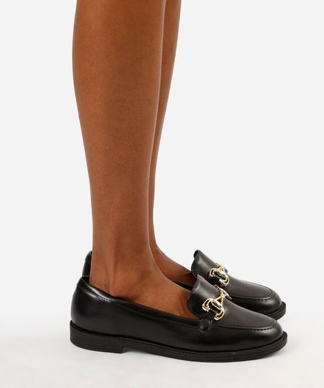 mocassim bico redondo com fivela preto