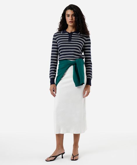 saia midi de tricot canelada off white