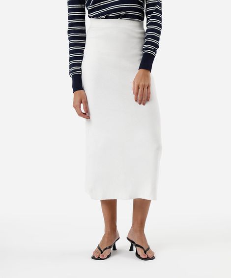 saia midi de tricot canelada off white