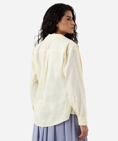 camisa feminina de algodão manga longa amarela