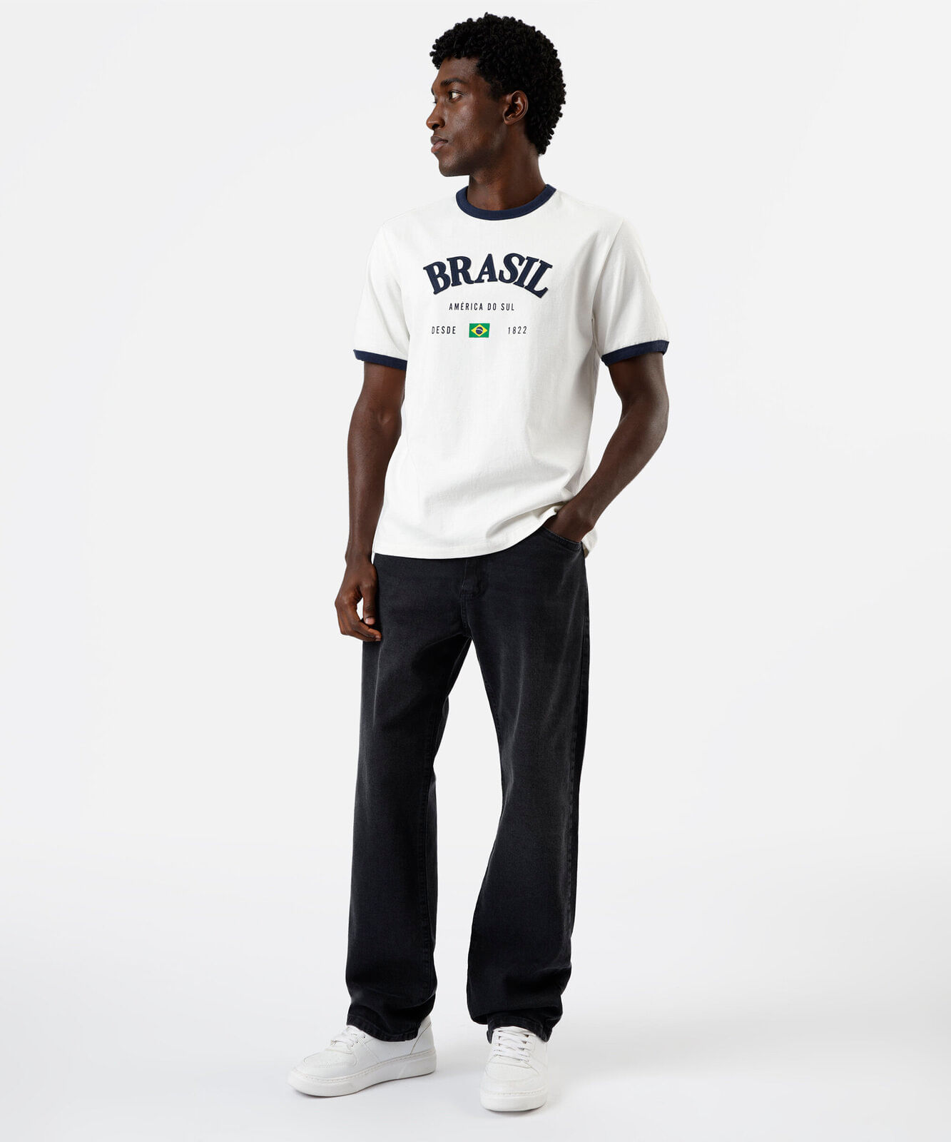 camiseta masculina de algodão brasil bicolor off white