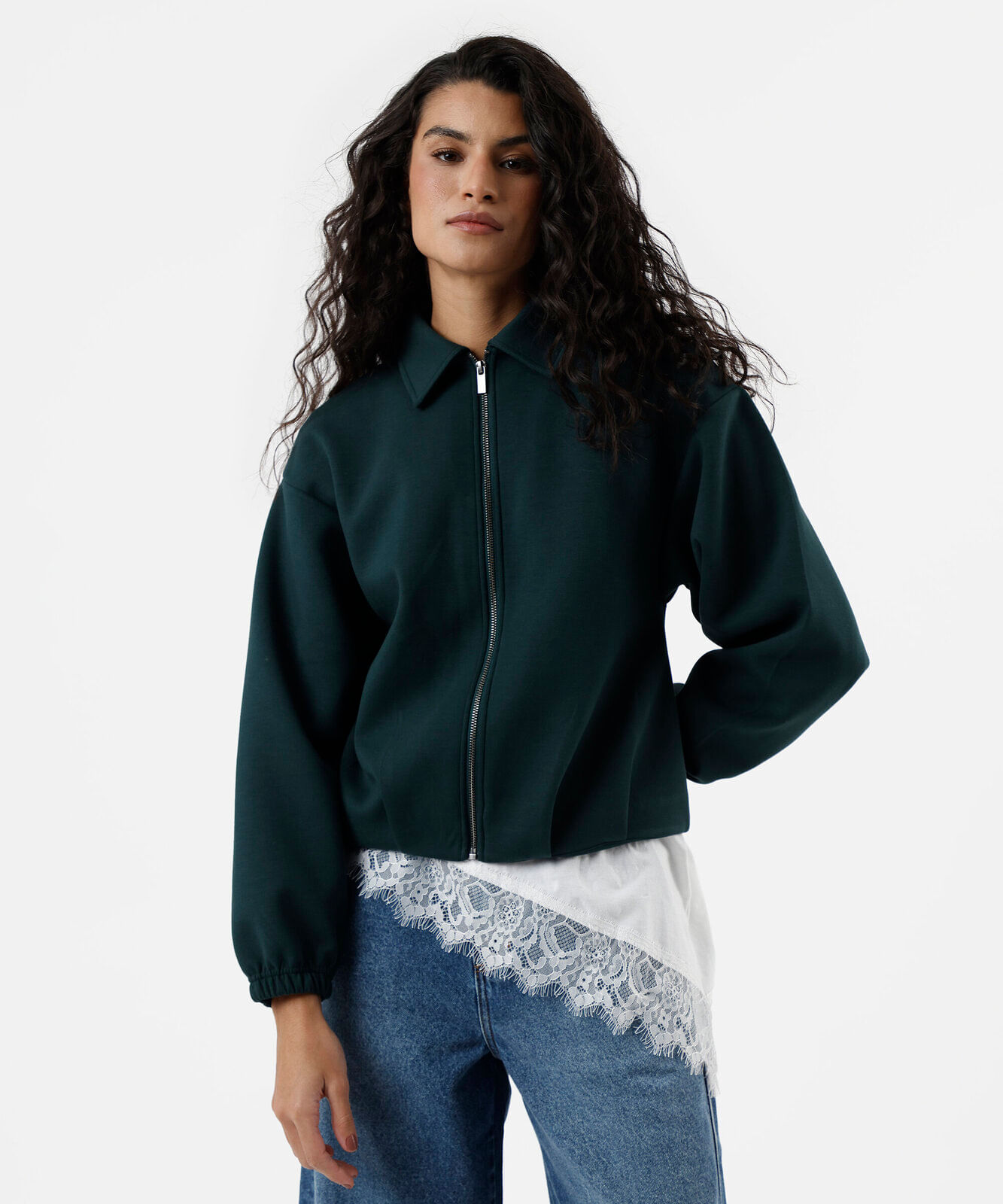 jaqueta balonê feminina gola alta verde