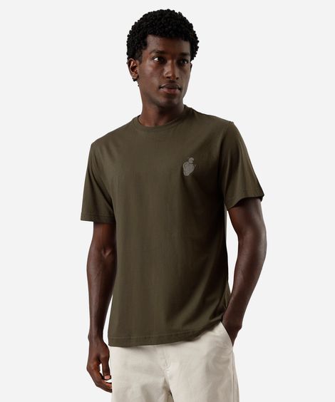 camiseta masculina de algodão manga curta estampada caju verde