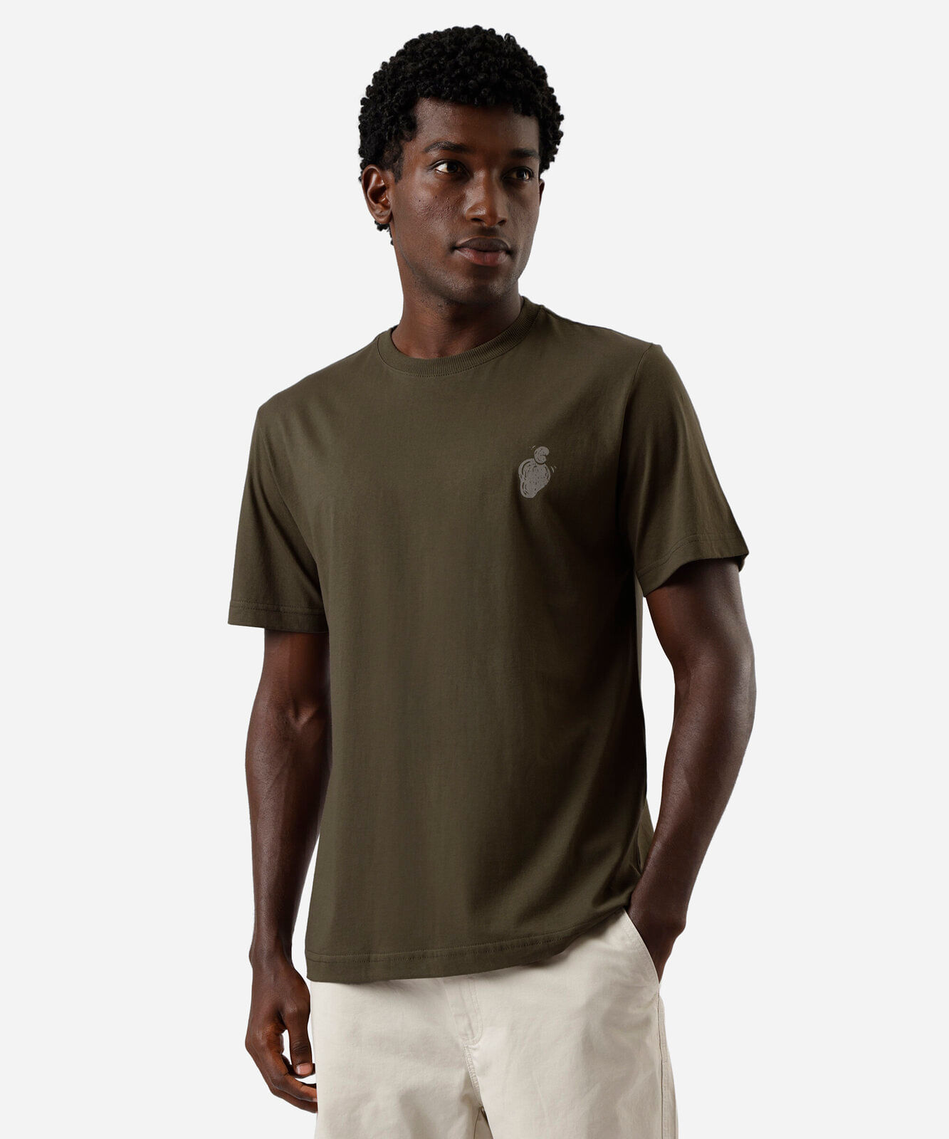 camiseta masculina de algodão manga curta estampada caju verde