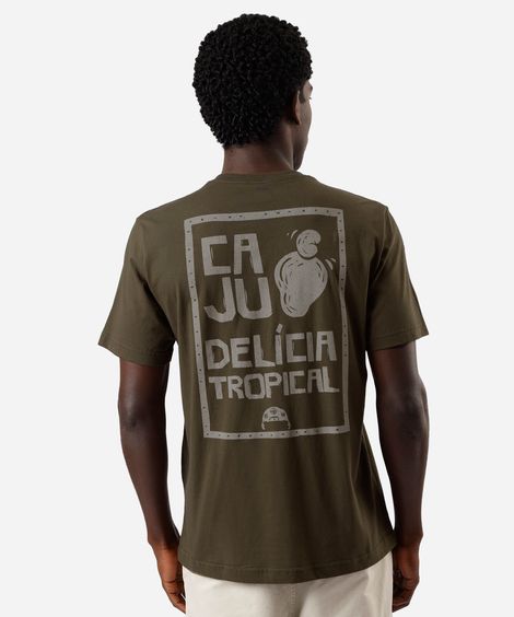 camiseta masculina de algodão manga curta estampada caju verde
