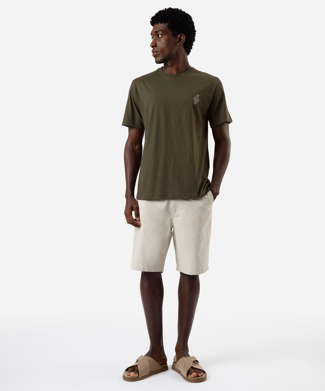 camiseta masculina de algodão manga curta estampada caju verde