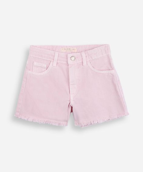 short jeans infantil de algodão rosa