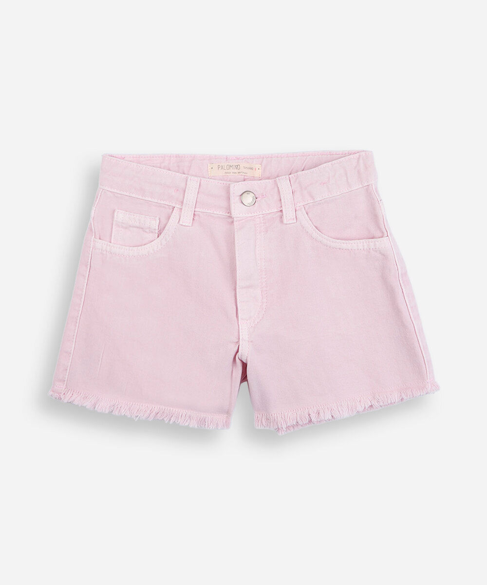 short jeans infantil de algodão rosa