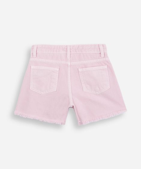 short jeans infantil de algodão rosa