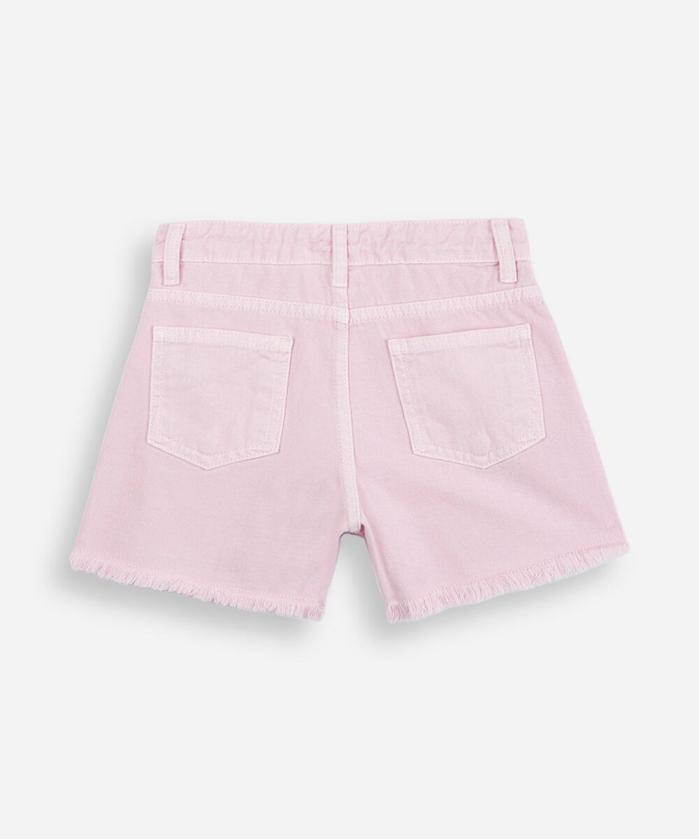 short jeans infantil de algodão rosa