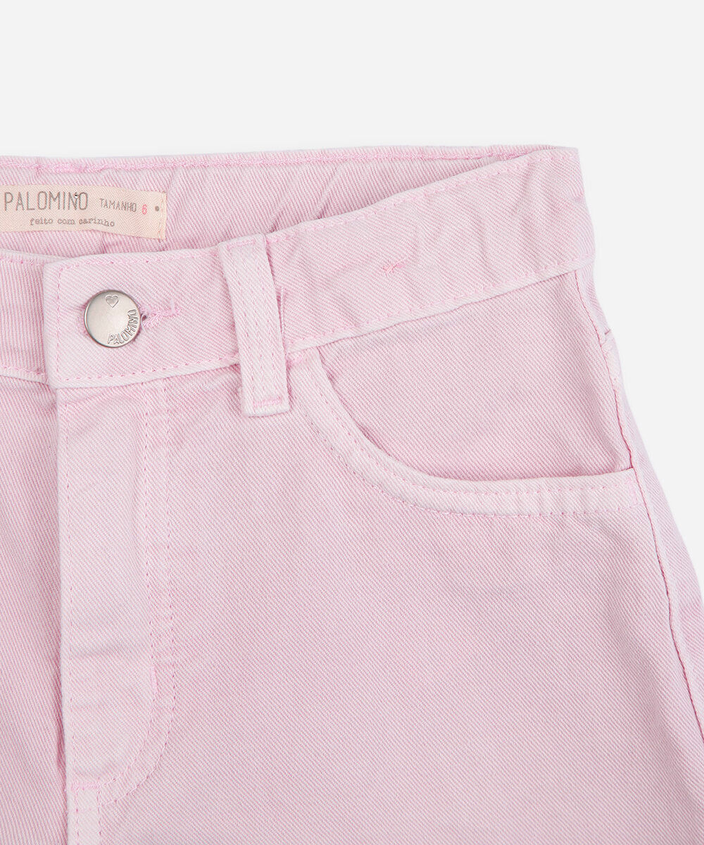 short jeans infantil de algodão rosa