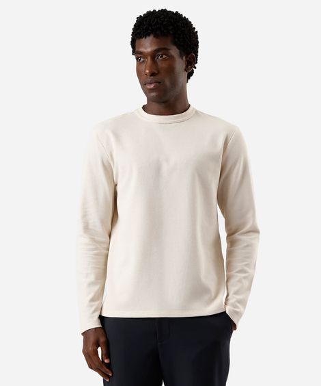 camiseta masculina  com algodão manga longa texturizada bege