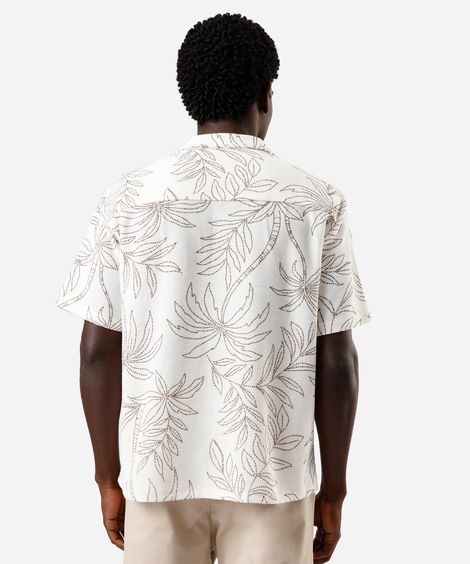 camisa masculina manga curta folhagens off white