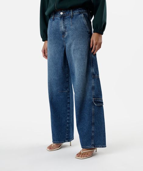 calça skater feminina jeans cintura média azul