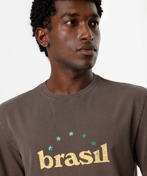 camiseta masculina de algodão estonada brasil marrom