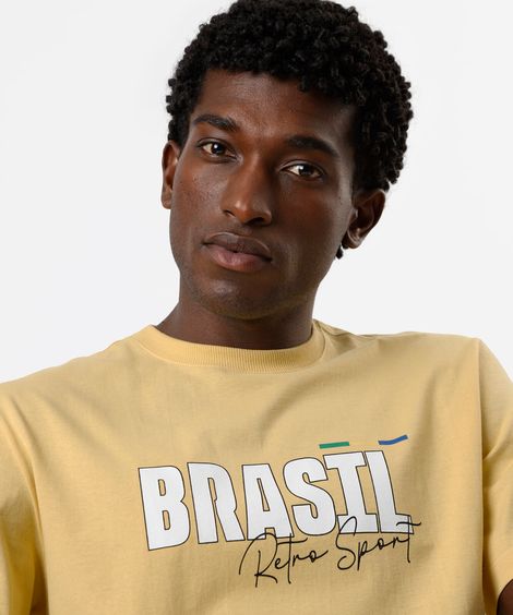 camiseta masculina de algodão vintage brasil amarela
