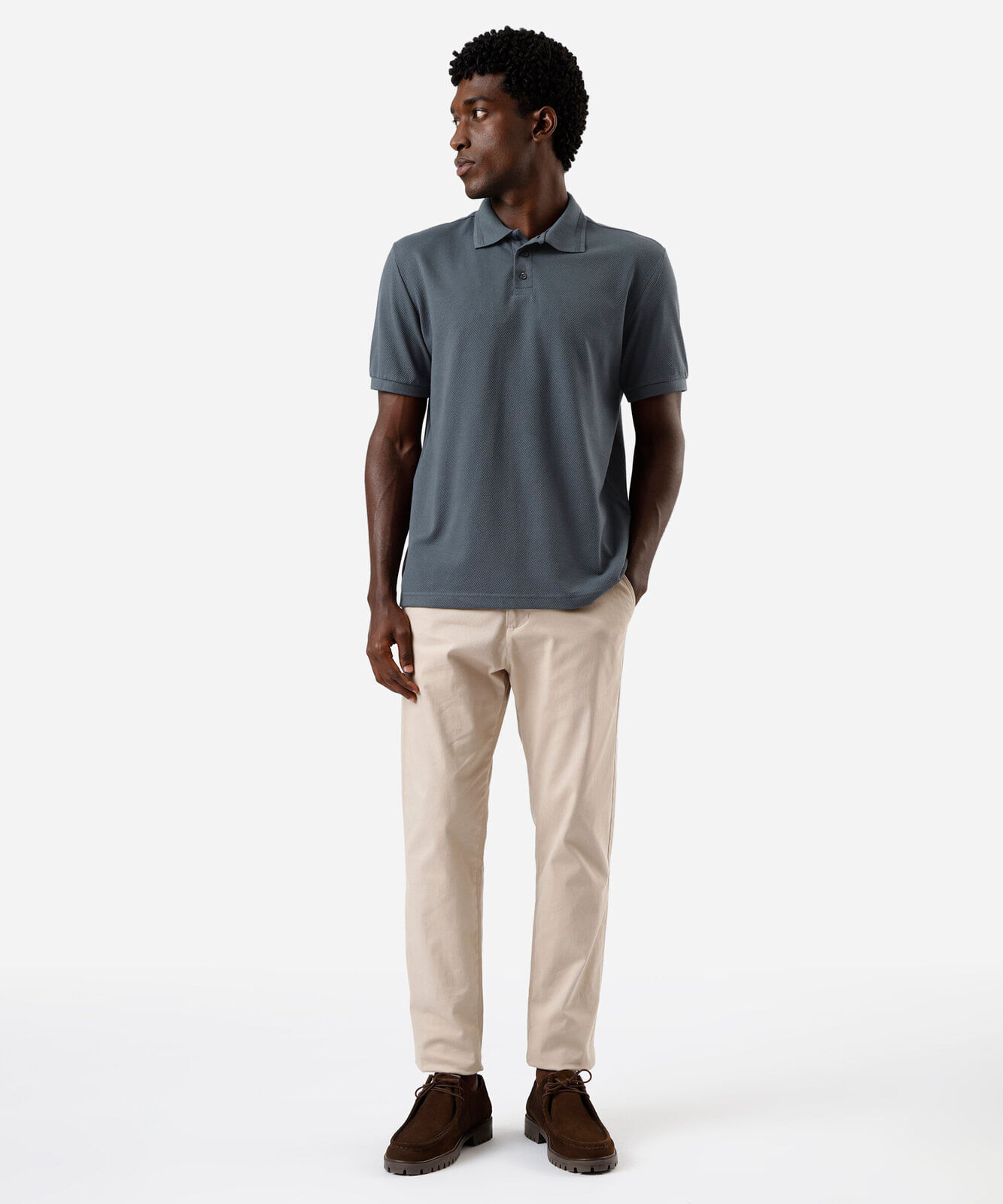polo masculina manga curta texturizada azul