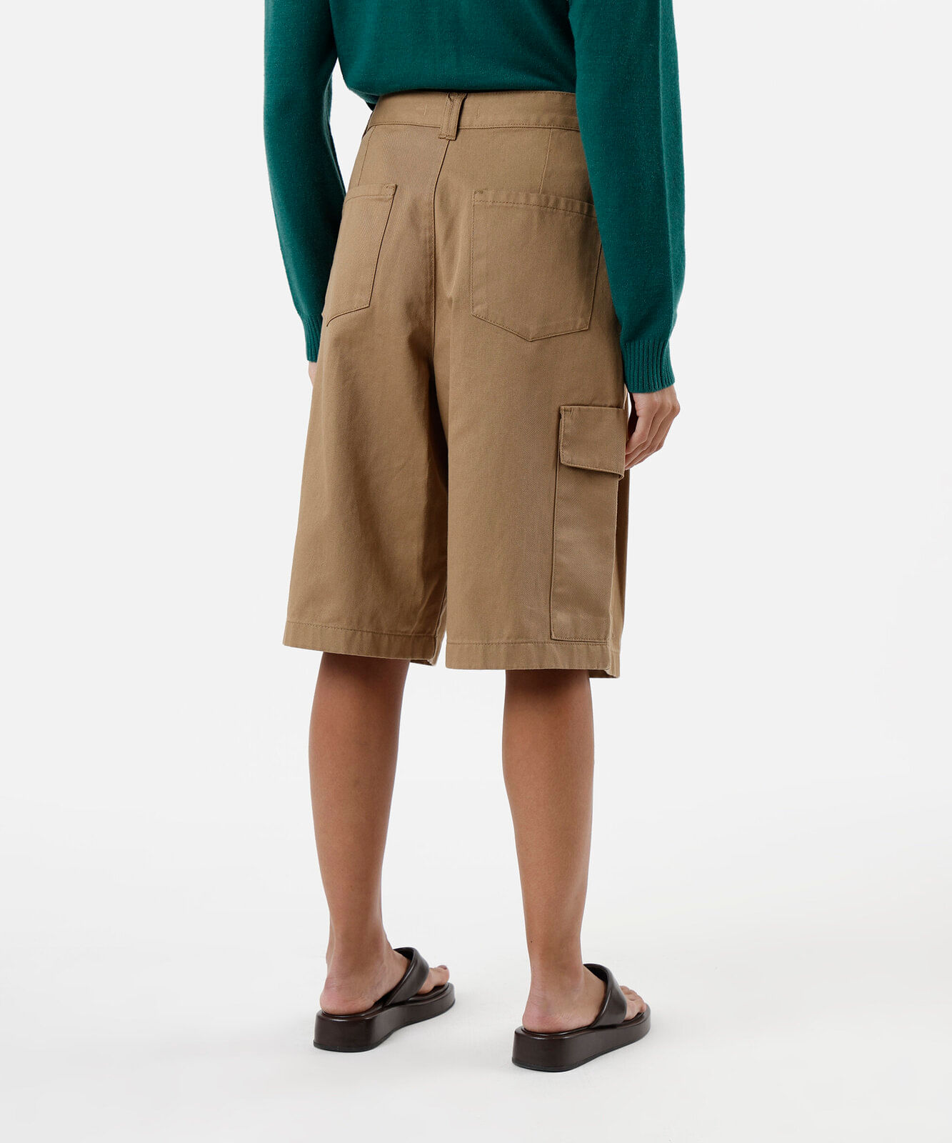 bermuda jorts cargo feminina de sarja cintura média bege