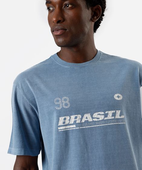 camiseta masculina de algodão manga curta estampada estonada azul