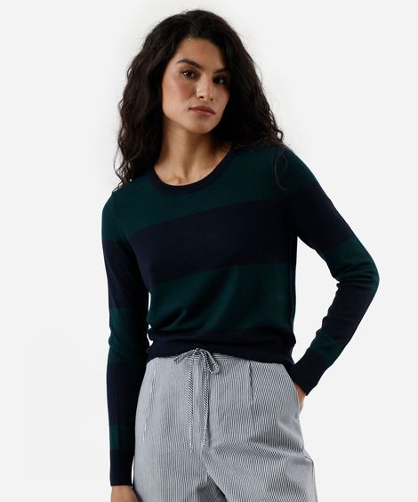 suéter feminino em tricot listrado verde