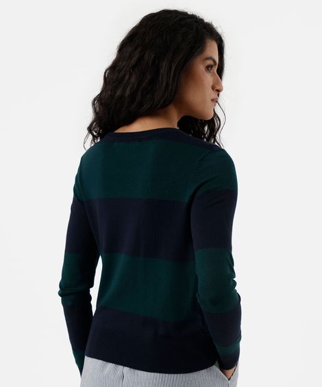 suéter feminino em tricot listrado verde