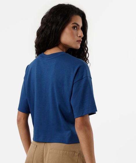 camiseta comfort feminina de algodão peruano interlock azul